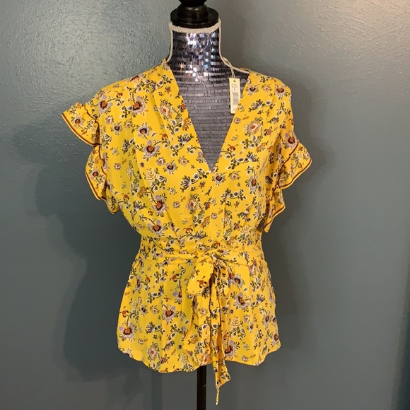 MAX STUDIO yellow floral top Sz L - Picture 2 of 10